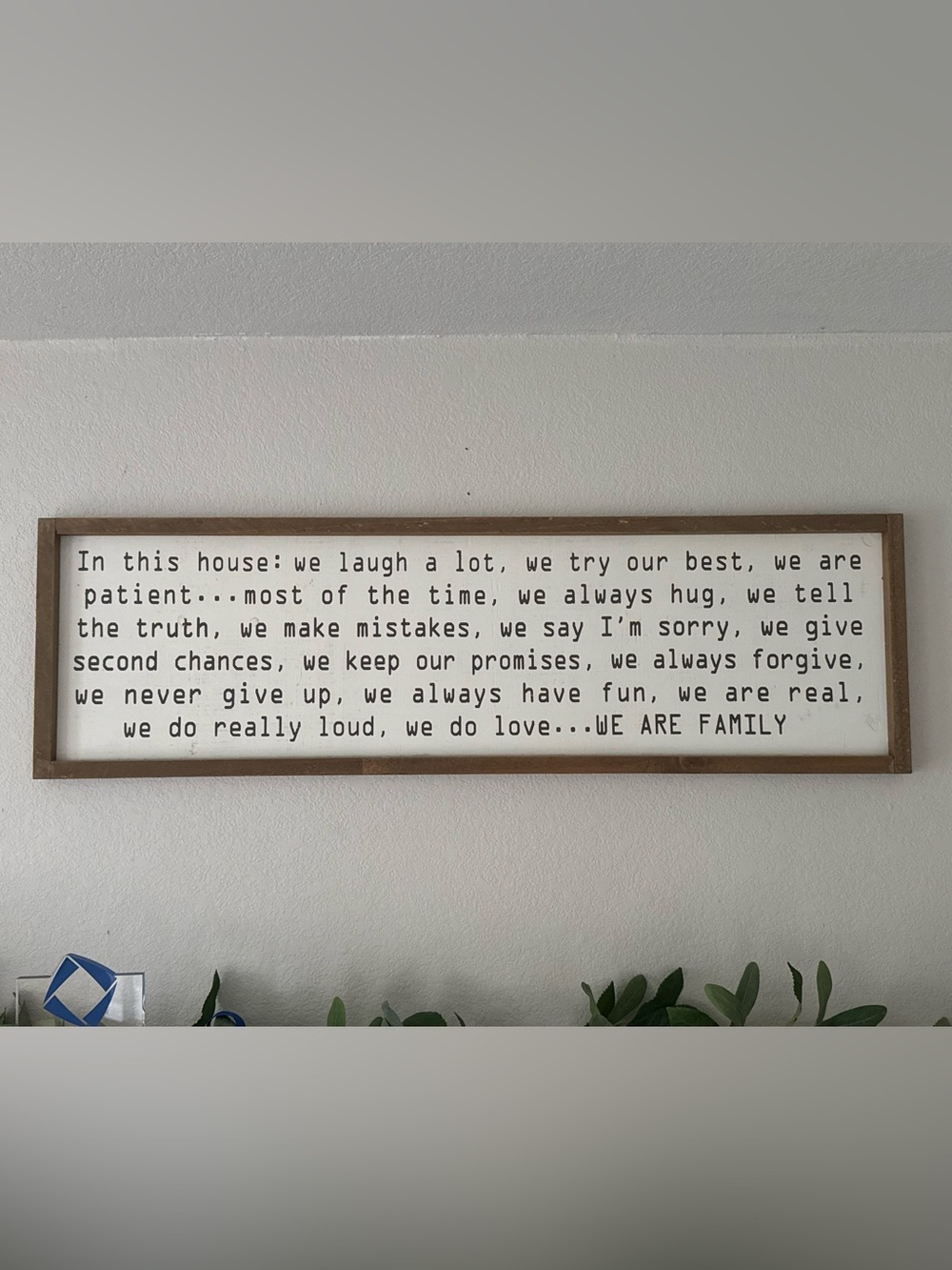 Family Rules Wall Sign - White and Brown Home Wall Decor 40x12”